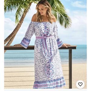 Lilly Pulitzer Abigale Off Shoulder Midi Dress Time to Shine, Size XS.